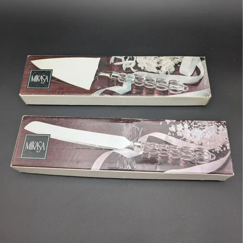 MIKASA Cake Knife & Server Set Rousseau Clear Handles Wedding Boxed Bridal